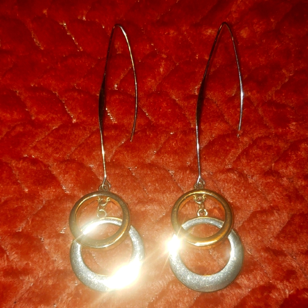 Gold and Silver Crescent Dangle Earrings